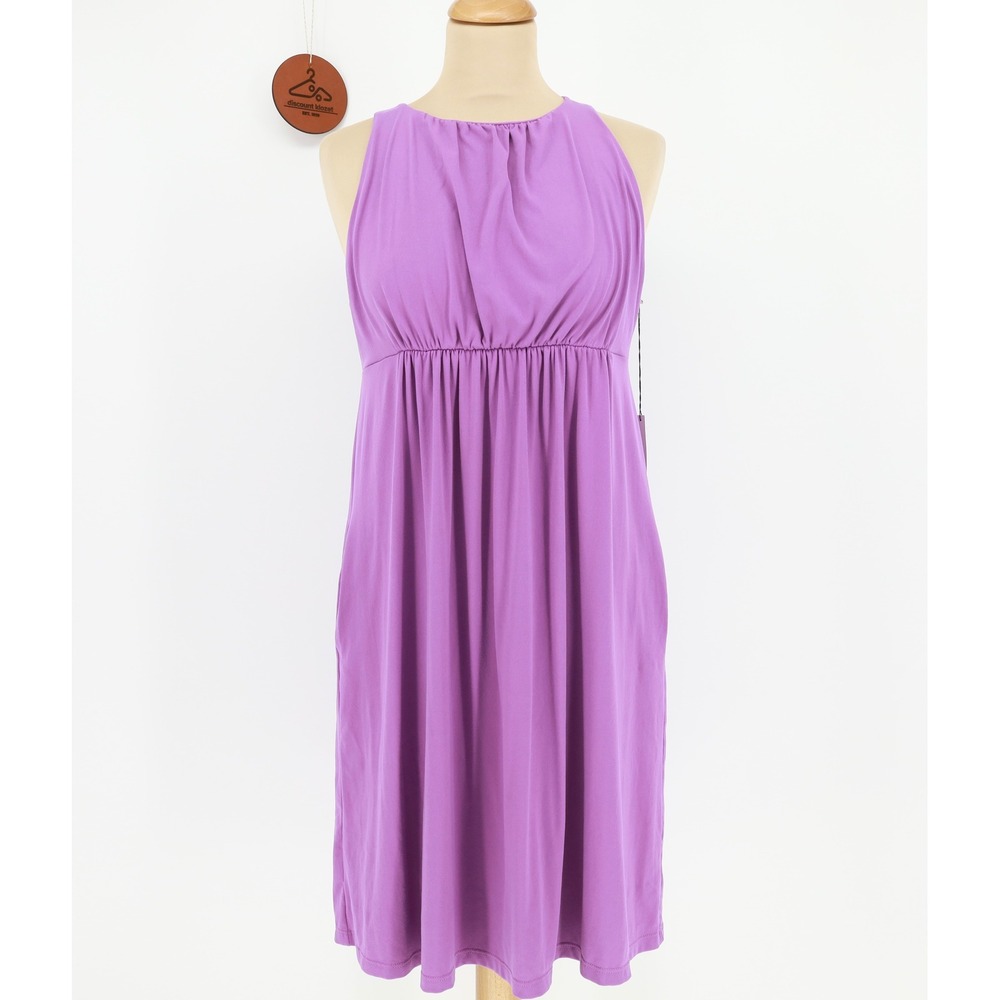 Susana Monaco Purple Supplex Empire Waist Halter Back Pocket Dress Size Large